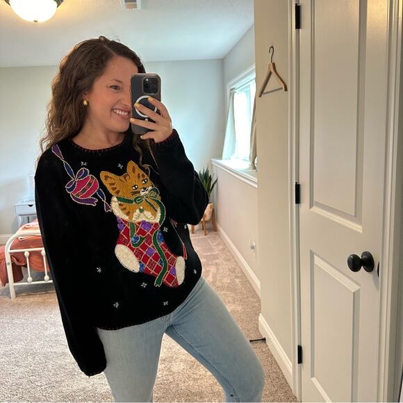 Vintage BP DESIGN Cat Intarsia Holiday Christmas Sweater Medium - Picture 3 of 10